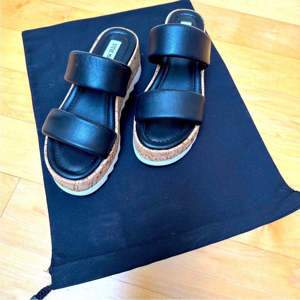 Steve Madden Defuse Leather and Cork Platform Slides Sz 6